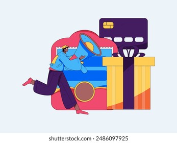 Holiday shopping people doing e-commerce online shopping flat vector concept operation hand drawn illustration
