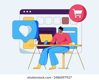 Holiday shopping people doing e-commerce online shopping flat vector concept operation hand drawn illustration
