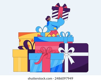 Holiday shopping people doing e-commerce online shopping flat vector concept operation hand drawn illustration
