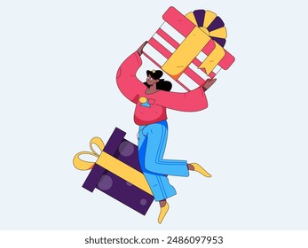 Holiday shopping people doing e-commerce online shopping flat vector concept operation hand drawn illustration

