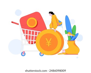 Holiday shopping people doing e-commerce online shopping flat vector concept operation hand drawn illustration
