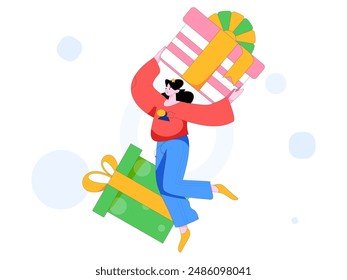 Holiday shopping people doing e-commerce online shopping flat vector concept operation hand drawn illustration
