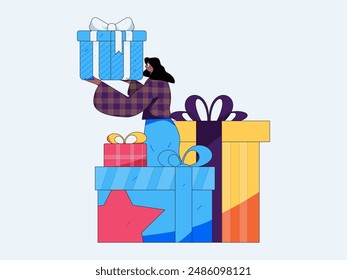 Holiday shopping people doing e-commerce online shopping flat vector concept operation hand drawn illustration
