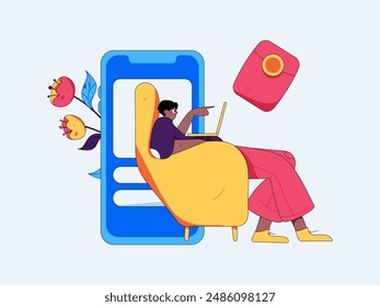 Holiday shopping people doing e-commerce online shopping flat vector concept operation hand drawn illustration
