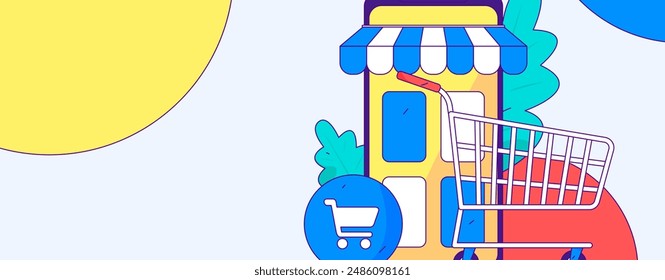 Holiday shopping people doing e-commerce online shopping flat vector concept operation hand drawn illustration
