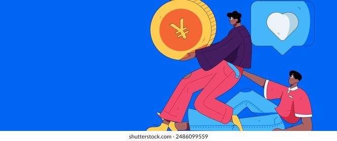 Holiday shopping people doing e-commerce online shopping flat vector concept operation hand drawn illustration
