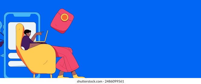 Holiday shopping people doing e-commerce online shopping flat vector concept operation hand drawn illustration
