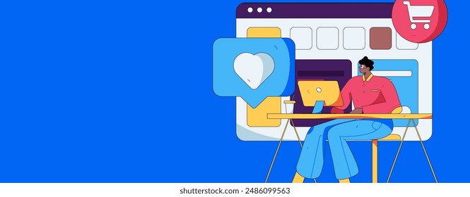 Holiday shopping people doing e-commerce online shopping flat vector concept operation hand drawn illustration

