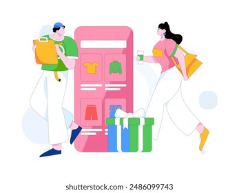 Holiday shopping people doing e-commerce online shopping flat vector concept operation hand drawn illustration
