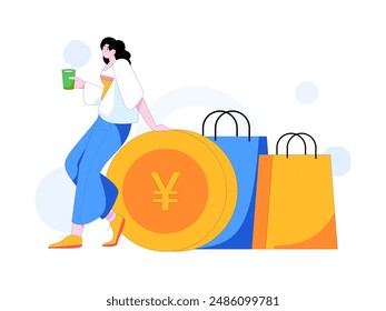 Holiday shopping people doing e-commerce online shopping flat vector concept operation hand drawn illustration
