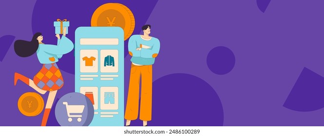Holiday shopping people doing e-commerce online shopping flat vector concept operation hand drawn illustration
