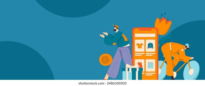 Holiday shopping people doing e-commerce online shopping flat vector concept operation hand drawn illustration
