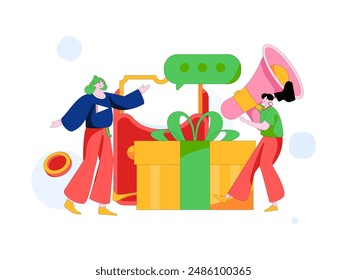 Holiday shopping people doing e-commerce online shopping flat vector concept operation hand drawn illustration
