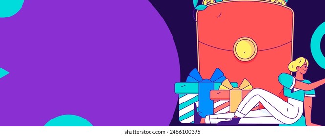 Holiday shopping people doing e-commerce online shopping flat vector concept operation hand drawn illustration
