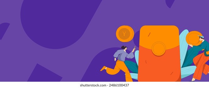 Holiday shopping people doing e-commerce online shopping flat vector concept operation hand drawn illustration
