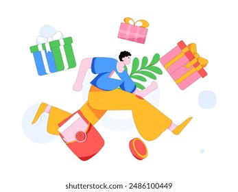 Holiday shopping people doing e-commerce online shopping flat vector concept operation hand drawn illustration
