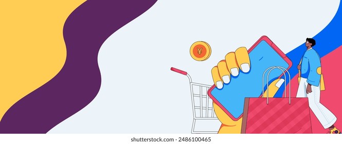 Holiday shopping people doing e-commerce online shopping flat vector concept operation hand drawn illustration
