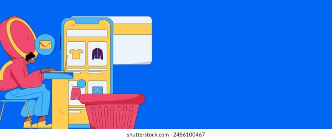 Holiday shopping people doing e-commerce online shopping flat vector concept operation hand drawn illustration
