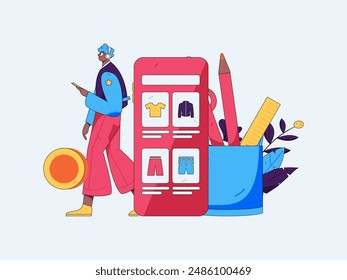 Holiday shopping people doing e-commerce online shopping flat vector concept operation hand drawn illustration
