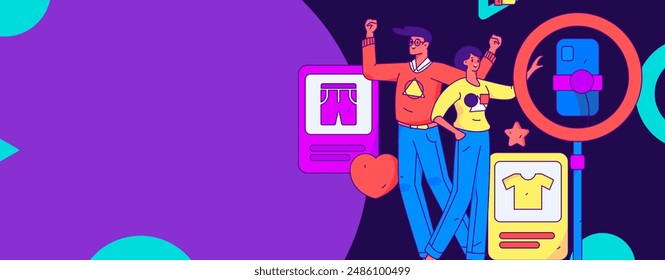 Holiday shopping people doing e-commerce online shopping flat vector concept operation hand drawn illustration
