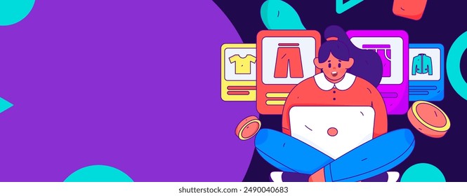 Holiday shopping people doing e-commerce online shopping flat vector concept operation hand drawn illustration
