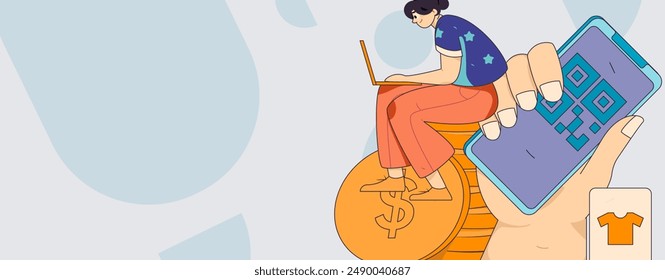 Holiday shopping people doing e-commerce online shopping flat vector concept operation hand drawn illustration
