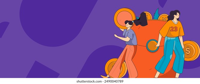 Holiday shopping people doing e-commerce online shopping flat vector concept operation hand drawn illustration
