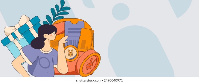 Holiday shopping people doing e-commerce online shopping flat vector concept operation hand drawn illustration
