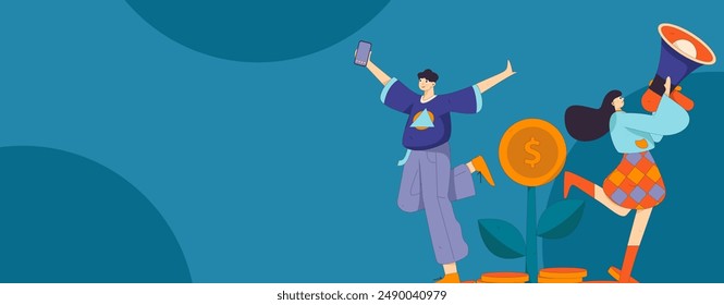 Holiday shopping people doing e-commerce online shopping flat vector concept operation hand drawn illustration
