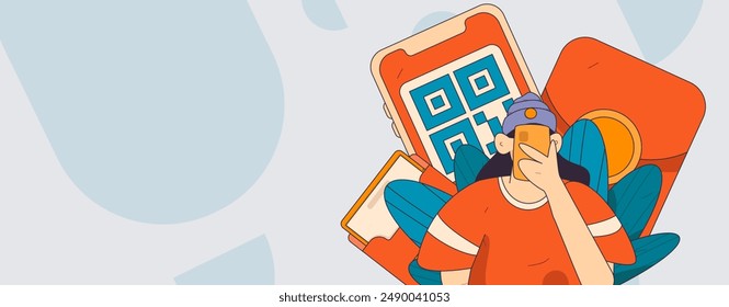 Holiday shopping people doing e-commerce online shopping flat vector concept operation hand drawn illustration
