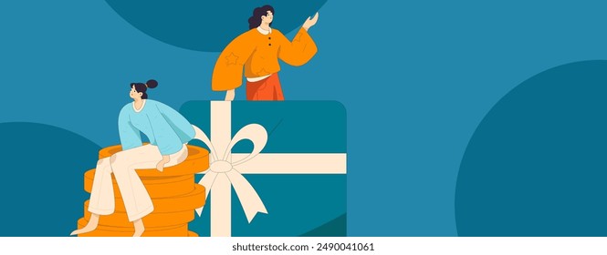 Holiday shopping people doing e-commerce online shopping flat vector concept operation hand drawn illustration
