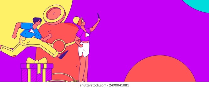 Holiday shopping people doing e-commerce online shopping flat vector concept operation hand drawn illustration
