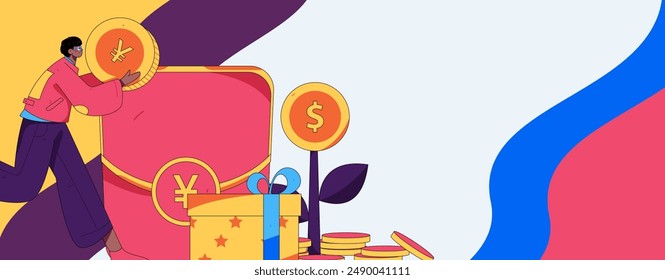 Holiday shopping people doing e-commerce online shopping flat vector concept operation hand drawn illustration
