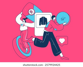 Holiday shopping people doing e-commerce online shopping flat vector concept operation hand drawn illustration
