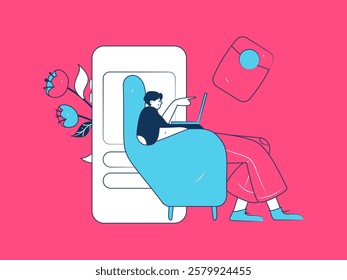 Holiday shopping people doing e-commerce online shopping flat vector concept operation hand drawn illustration
