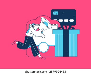 Holiday shopping people doing e-commerce online shopping flat vector concept operation hand drawn illustration
