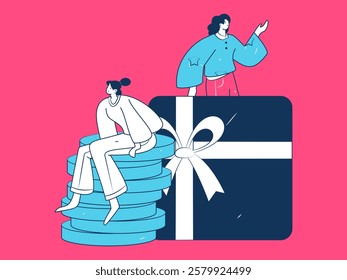Holiday shopping people doing e-commerce online shopping flat vector concept operation hand drawn illustration
