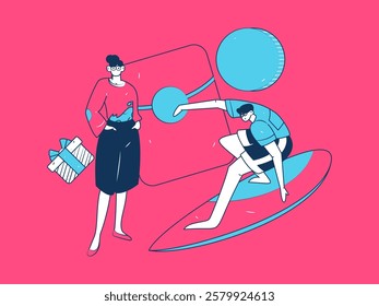 Holiday shopping people doing e-commerce online shopping flat vector concept operation hand drawn illustration
