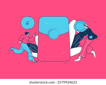 Holiday shopping people doing e-commerce online shopping flat vector concept operation hand drawn illustration
