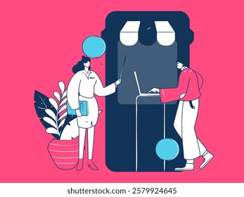 Holiday shopping people doing e-commerce online shopping flat vector concept operation hand drawn illustration
