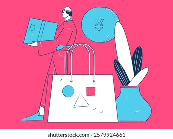 Holiday shopping people doing e-commerce online shopping flat vector concept operation hand drawn illustration

