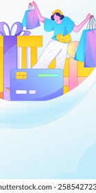 Holiday shopping people doing e-commerce online shopping flat vector concept operation hand drawn illustration