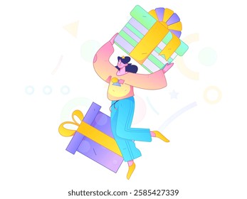Holiday shopping people doing e-commerce online shopping flat vector concept operation hand drawn illustration