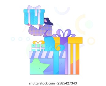 Holiday shopping people doing e-commerce online shopping flat vector concept operation hand drawn illustration