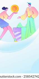 Holiday shopping people doing e-commerce online shopping flat vector concept operation hand drawn illustration