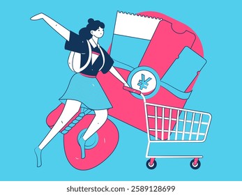 Holiday shopping people doing e-commerce online shopping flat vector concept operation hand drawn illustration
