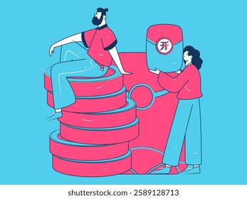 Holiday shopping people doing e-commerce online shopping flat vector concept operation hand drawn illustration

