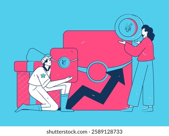 Holiday shopping people doing e-commerce online shopping flat vector concept operation hand drawn illustration
