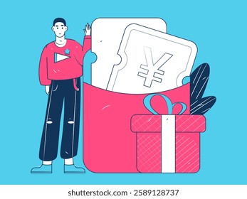 Holiday shopping people doing e-commerce online shopping flat vector concept operation hand drawn illustration
