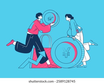 Holiday shopping people doing e-commerce online shopping flat vector concept operation hand drawn illustration
